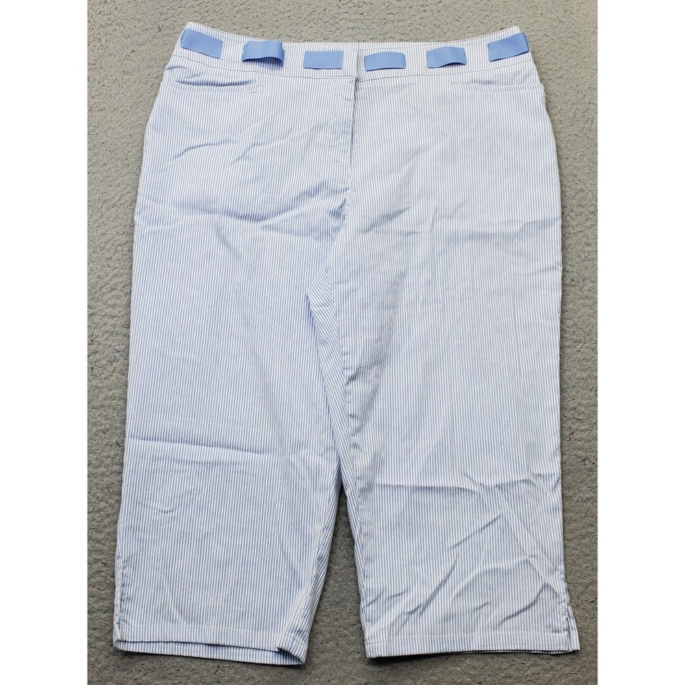 Ruby Rd. Capri Pants Womens 12 Multicolor Striped Flat Front Belted Waist Summer
